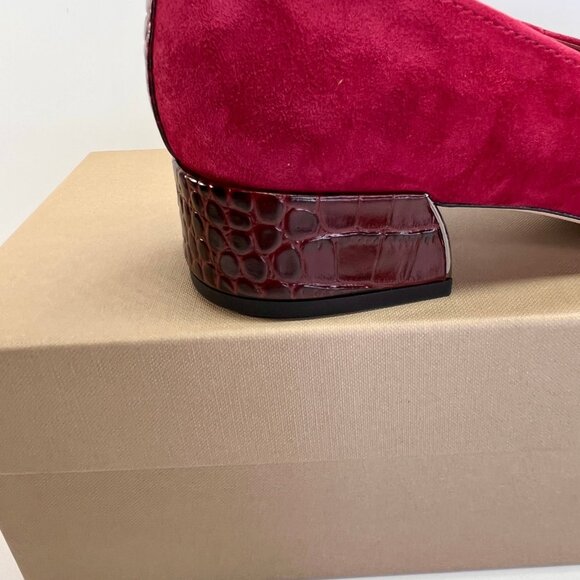 Donald Pliner Dreww Pump Size 7.5M Bordeaux Suede Croco Heel Comfort Show - Picture 12 of 16
